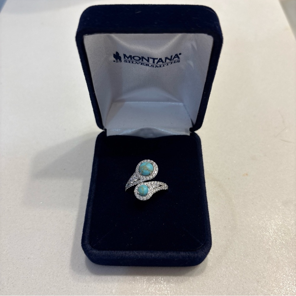 Montana Silversmiths Adjustable Sterling Silver Turquoise and CZ Ring